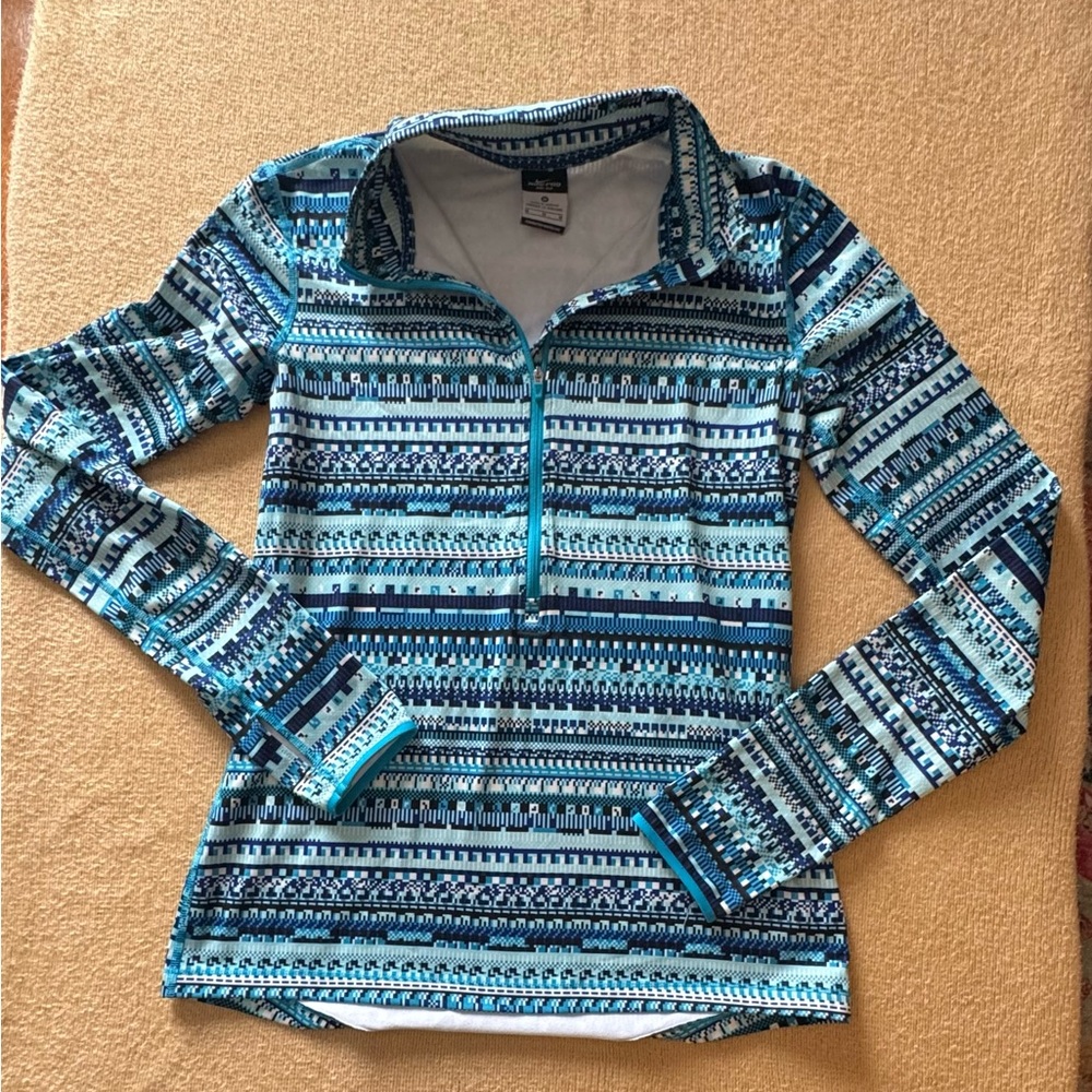 Blue Patterned Quarter-Zip Pullover - image 1